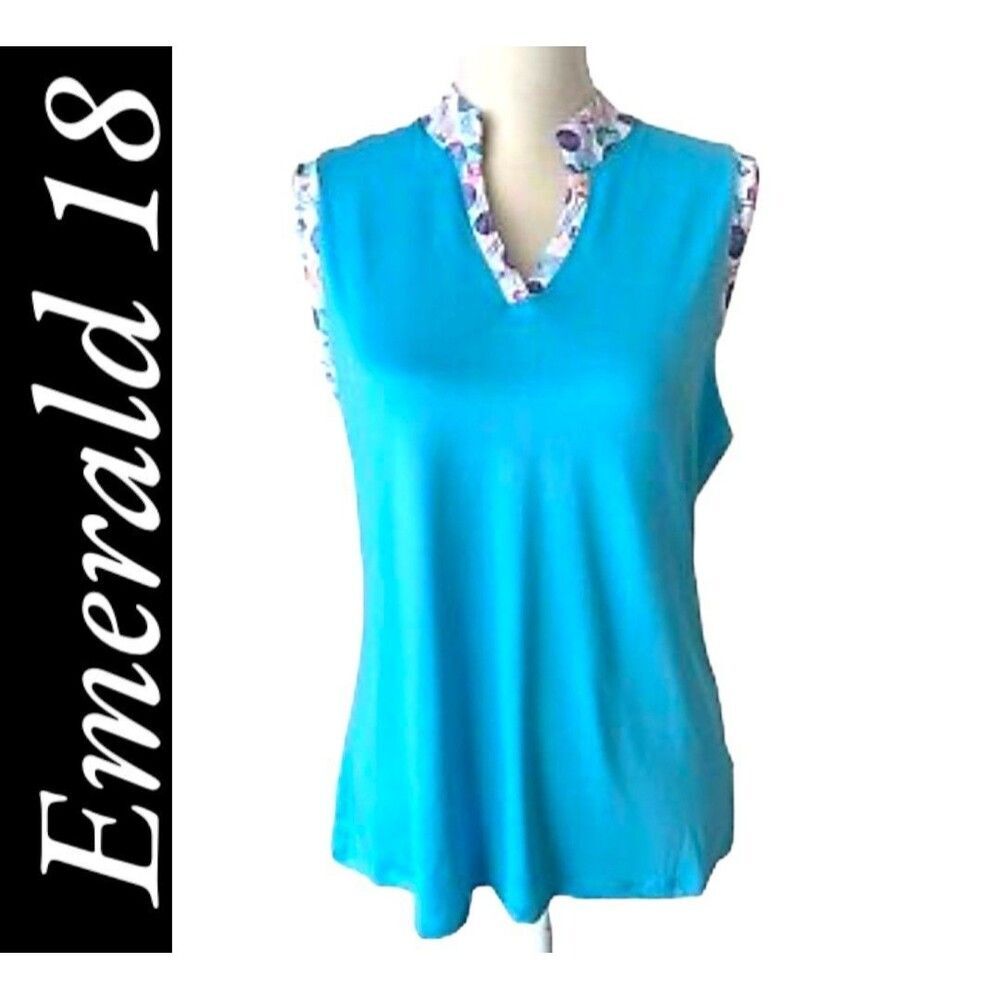 Emerald 18 Women's Golf Top Sleeveless Split V-Neck UPF 50+ Aqua Blue - Picture 11 of 11